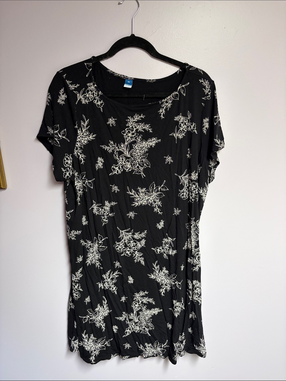 Black Floral Short Sleeve Jersey tunic/dress